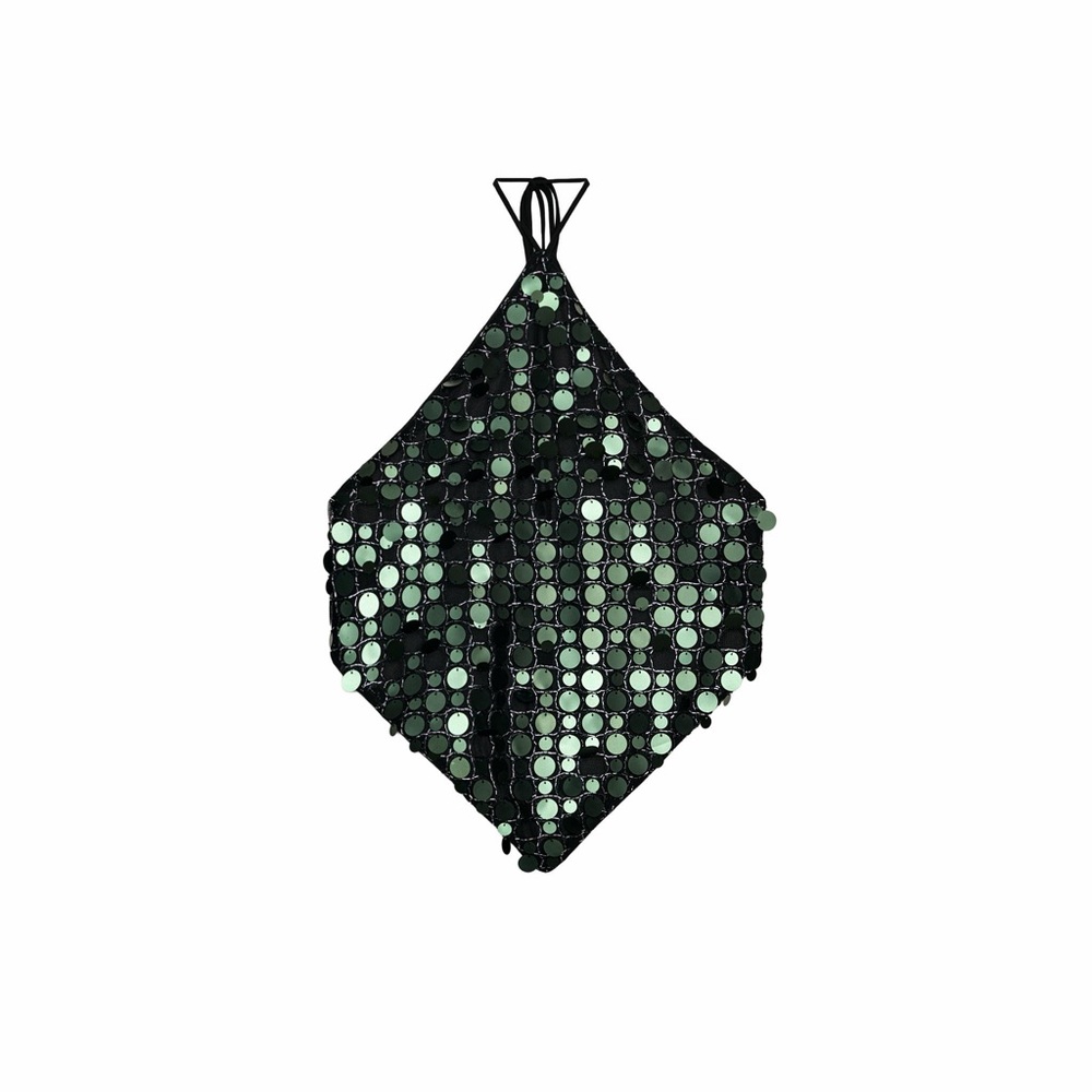 ZARA NWT M Dark Green Sequin Halter Top Asymmetrical Party Festival - Picture 3 of 11